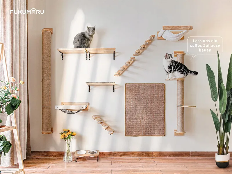 FUKUMARU Klimwand Kat Groot Wandschap Hout Hangmat Flanel — foto 7
