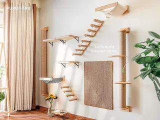 FUKUMARU Klimwand Kat Groot Wandschap Hout Hangmat Flanel — miniatuur 6