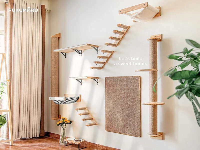 FUKUMARU Klimwand Kat Groot Wandschap Hout Hangmat Flanel — foto 6