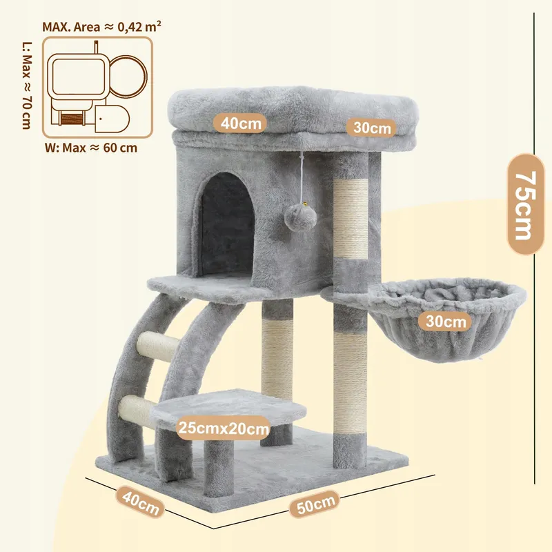 HEYBLY HCT009SW Krabpaal 75cm Platform Grot Hangmat Ladder Grijs — foto 3