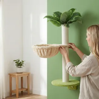 FLAUSCHIGES Kattenmand Hangend Met Stalen Ring Beige — miniatuur 4