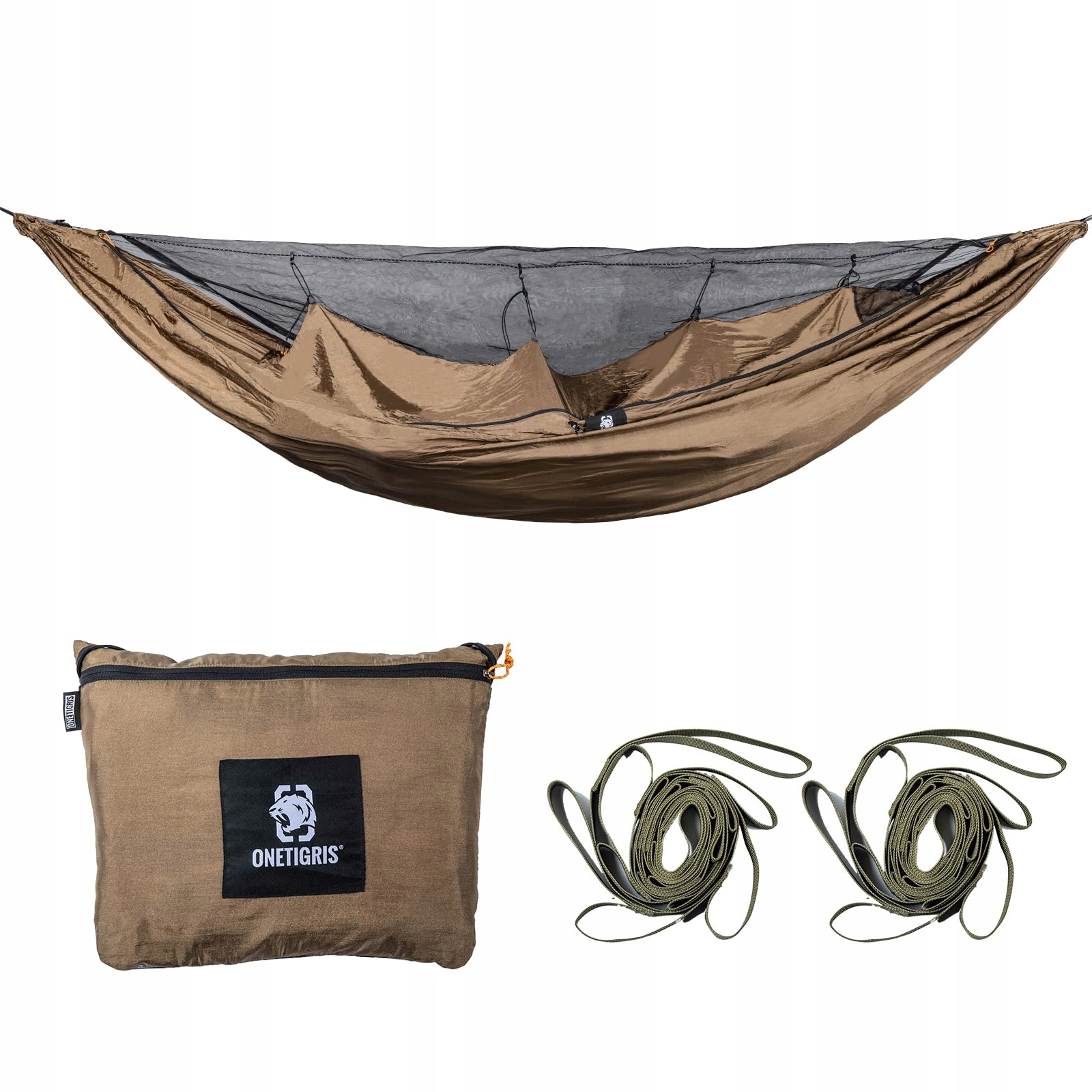 ONETIGRIS Kompound Hangmat 1 Persoon met Klamboe 260x130cm Coyote Brown