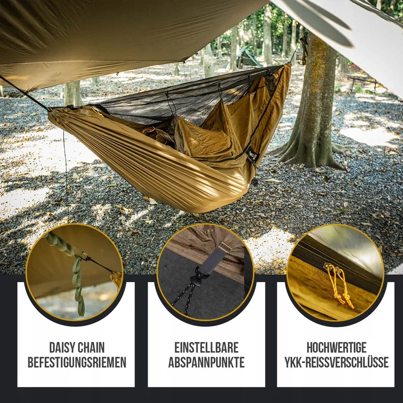 ONETIGRIS Kompound Hangmat 1 Persoon met Klamboe 260x130cm Coyote Brown — foto 4