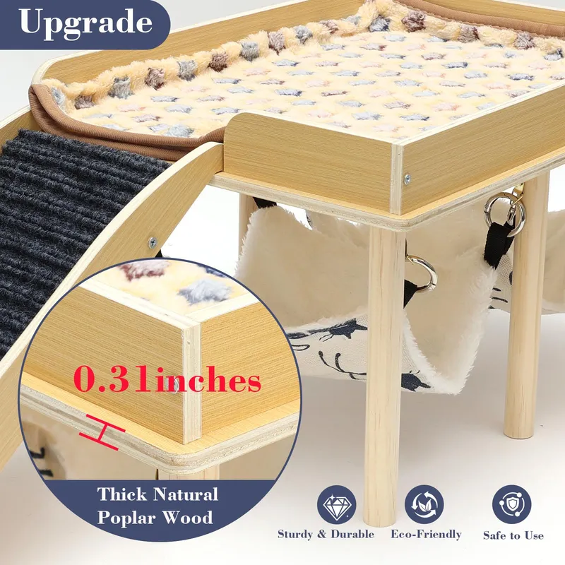 GHWMYD Houten Cavia Huis Met Hangmat En Hellingen 40x30x25cm — foto 4
