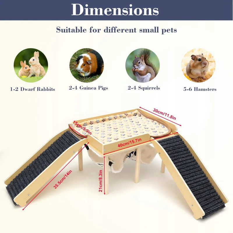 GHWMYD Houten Cavia Huis Met Hangmat En Hellingen 40x30x25cm — foto 2