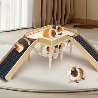 GHWMYD Houten Cavia Huis Met Hangmat En Hellingen 40x30x25cm — miniatuur 7