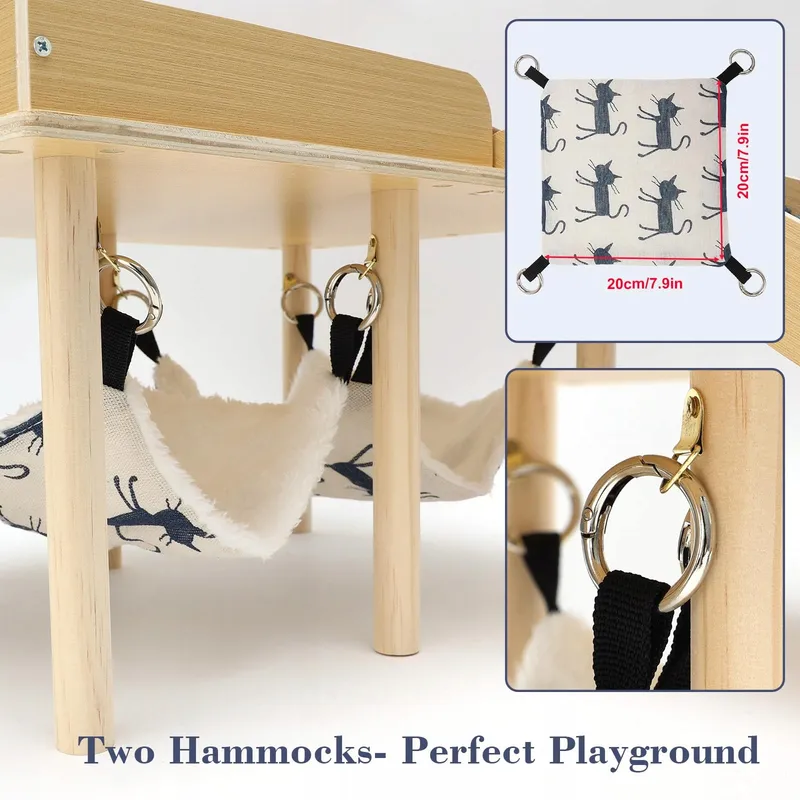 GHWMYD Houten Cavia Huis Met Hangmat En Hellingen 40x30x25cm — foto 3