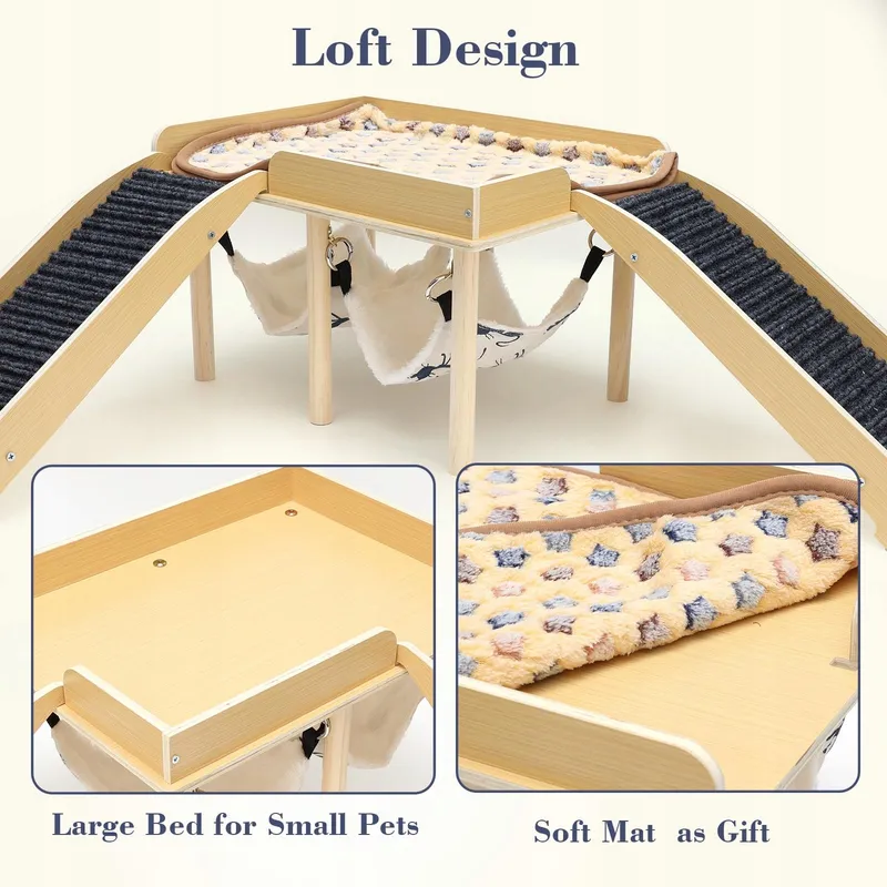 GHWMYD Houten Cavia Huis Met Hangmat En Hellingen 40x30x25cm — foto 5