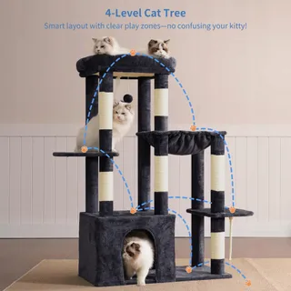 HEYBLY Krabpaal Kat 120cm met Basis Hangmat Speelgoed Grijs — miniatuur 2