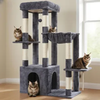 HEYBLY Krabpaal Kat 120cm met Basis Hangmat Speelgoed Grijs — miniatuur 1