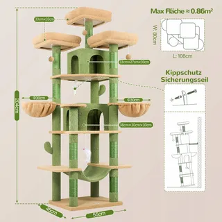 GLOBLAZER Krabpaal Cactus Groen XXL 203cm 3 Ligplekken 2 Huisjes 2 Manden — miniatuur 6