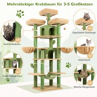GLOBLAZER Krabpaal Cactus Groen XXL 203cm 3 Ligplekken 2 Huisjes 2 Manden — miniatuur 4