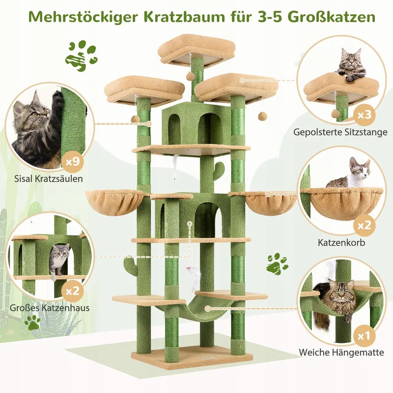 GLOBLAZER Krabpaal Cactus Groen XXL 203cm 3 Ligplekken 2 Huisjes 2 Manden — foto 4