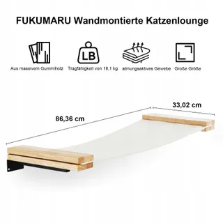 FUKUMARU Kattenhangmat Wand Rubberhout 91x33cm — miniatuur 2