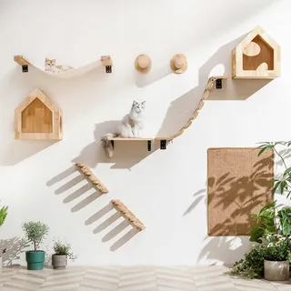 FUKUMARU Kattenhangmat Wand Rubberhout 91x33cm — miniatuur 6