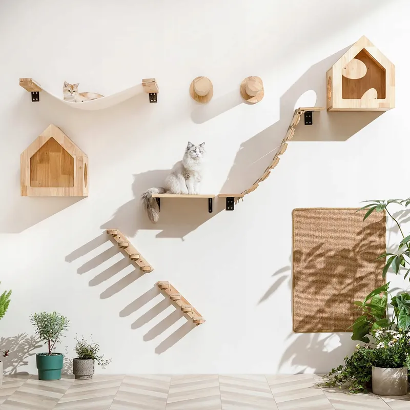 FUKUMARU Kattenhangmat Wand Rubberhout 91x33cm — foto 6