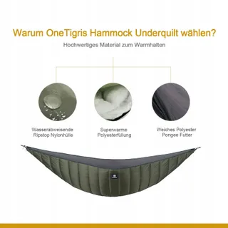 ONETIGRIS Night Protector Hangmat Underquilt Ultralicht 280x120cm Groen — miniatuur 4