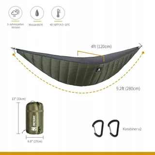 ONETIGRIS Night Protector Hangmat Underquilt Ultralicht 280x120cm Groen — miniatuur 3