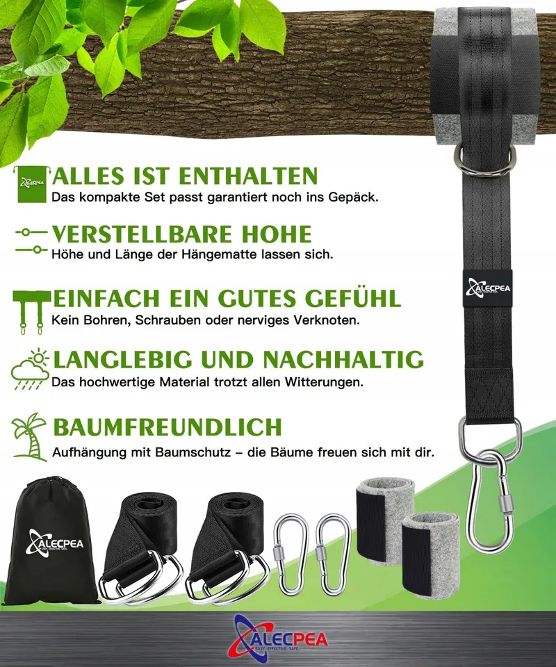 ALECPEA Montageset Schommels Hangmatten 900kg Karabijnhaken — foto 2