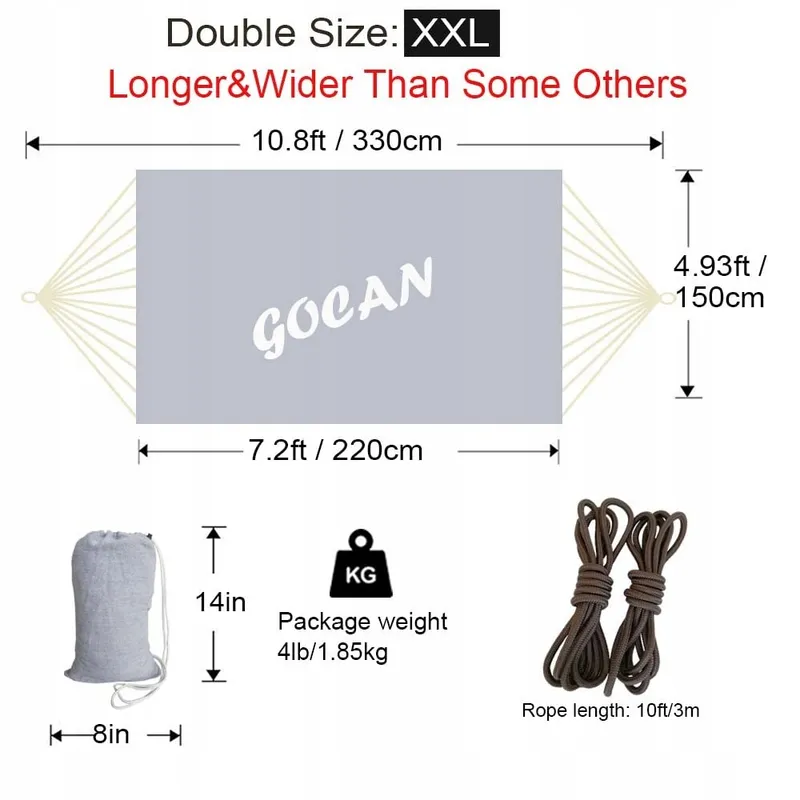 GOCAN Hangmat 2 Personen 220x150cm 300kg Katoen Buiten — foto 3