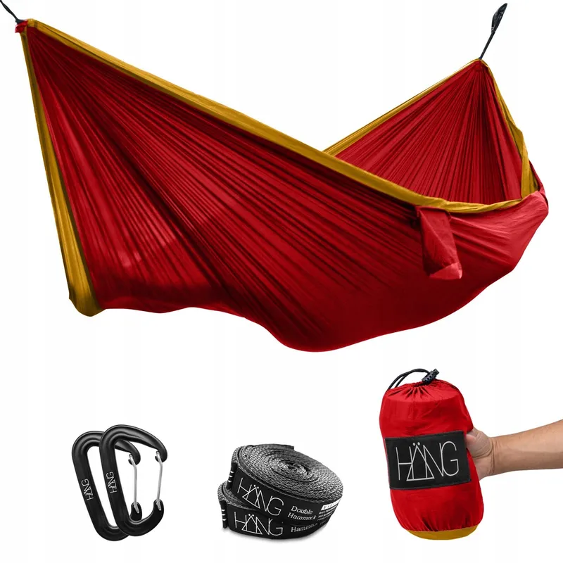 HANG Camping Hangmat Nylon 2 Personen 300x170cm 200kg Bordeaux Goud — foto 1