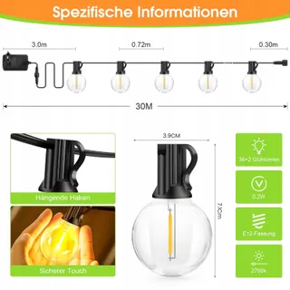 BRAND LED Lichtketting Buiten 30M Waterdicht G40 Dimbaar — miniatuur 3