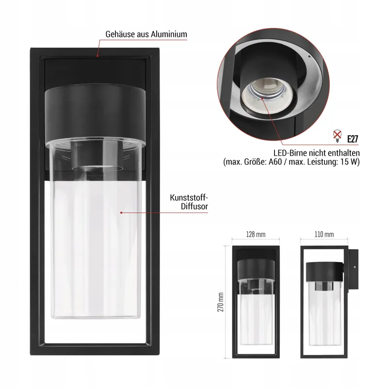 EMOS TILLIA Buitenwandlamp E27 Tuin en Huis Waterdicht — foto 6