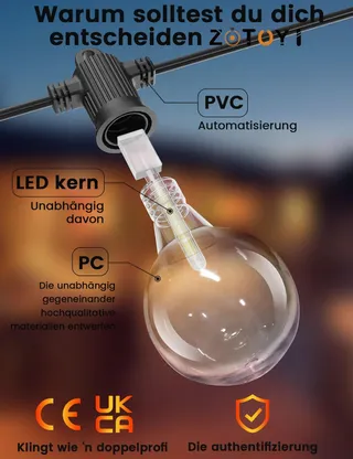 ZOTOYI LED Lichtketting 80FT IP65 Waterdicht 32 Lampen Warmwit — miniatuur 6