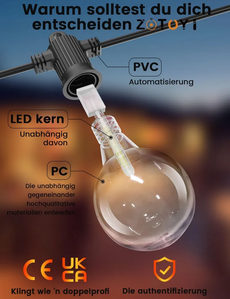 ZOTOYI LED Lichtketting 80FT IP65 Waterdicht 32 Lampen Warmwit — foto 6