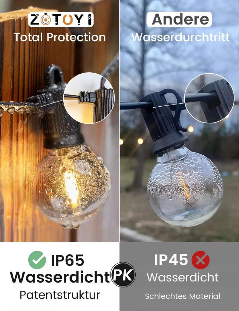 ZOTOYI LED Lichtketting 80FT IP65 Waterdicht 32 Lampen Warmwit — foto 2