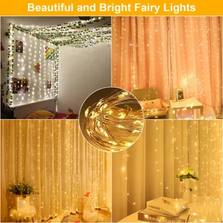 Lichtgordijn 2x2m 200 LED USB Warmwit Bruiloft — miniatuur 7