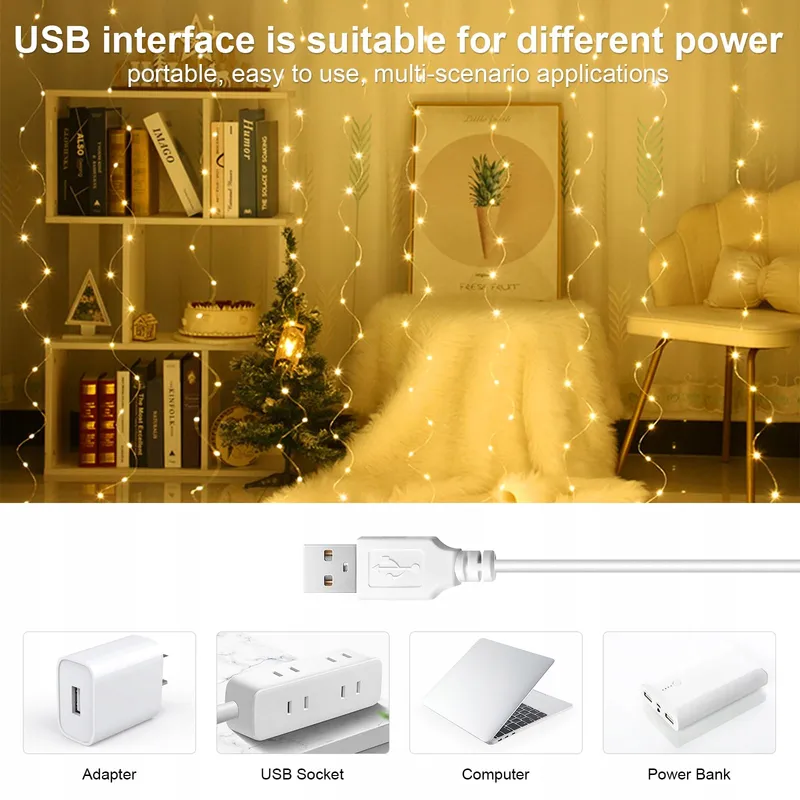 Lichtgordijn 2x2m 200 LED USB Warmwit Bruiloft — foto 6
