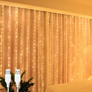 Lichtgordijn 2x2m 200 LED USB Warmwit Bruiloft — miniatuur 1