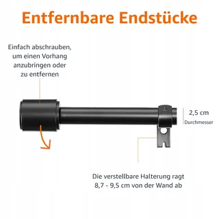 AMAZON BASICS Uitschuifbare Gordijnroede 19mm 91-183cm Zwart — miniatuur 3