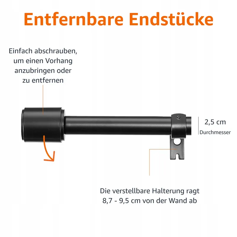 AMAZON BASICS Uitschuifbare Gordijnroede 19mm 91-183cm Zwart — foto 3