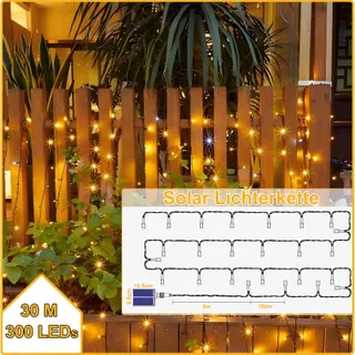 ZCLIKEU Solar Lichtsnoer 30m 300 LED Warm Wit 8 Modi Waterdicht — miniatuur 2