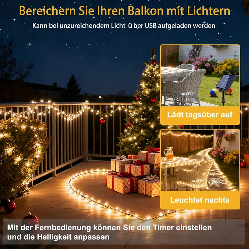 ZCLIKEU Solar Lichtsnoer 30m 300 LED Warm Wit 8 Modi Waterdicht — foto 4