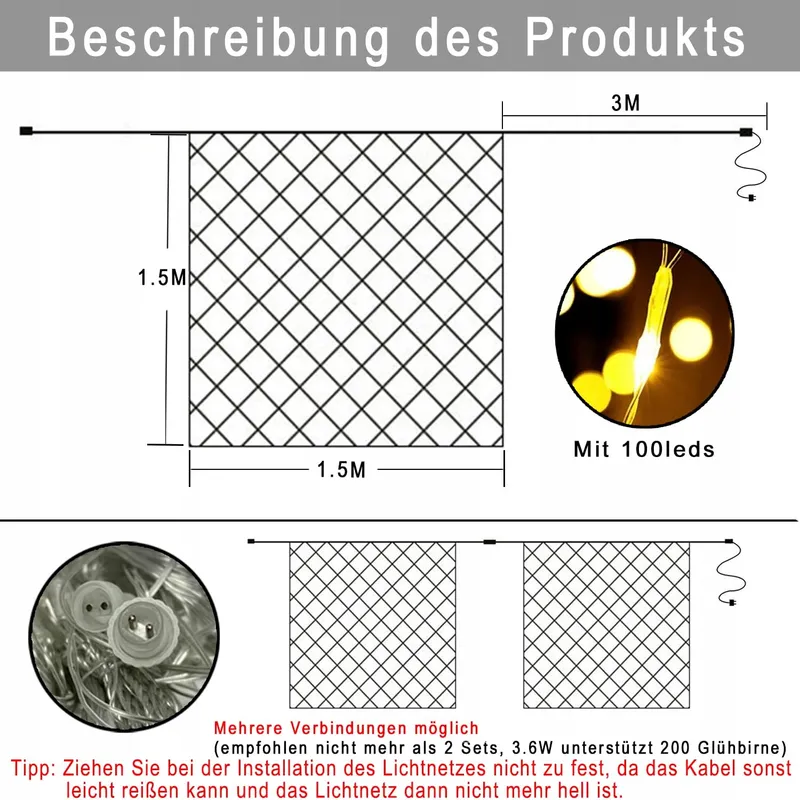 MOLVCE Lichtnet Buiten 100 LED 1,5x1,5m IP44 9 Modi — foto 2