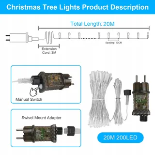 FAIRYGLIM LED Lichtketting Buiten 20M 200 LED Waterdicht 8 Modi — miniatuur 8