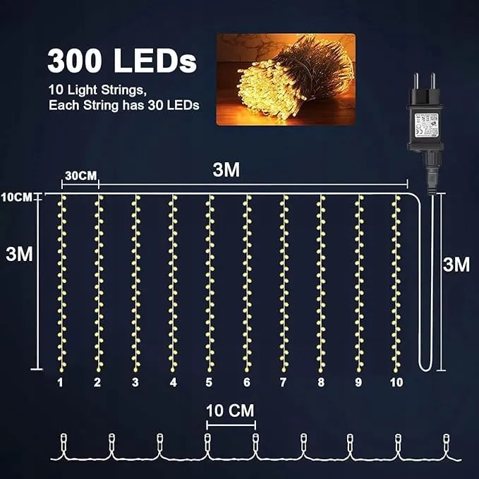 COZYMEOW Lichtgordijn 3x3m 300 LED Waterdicht Balkon Tuin — foto 4