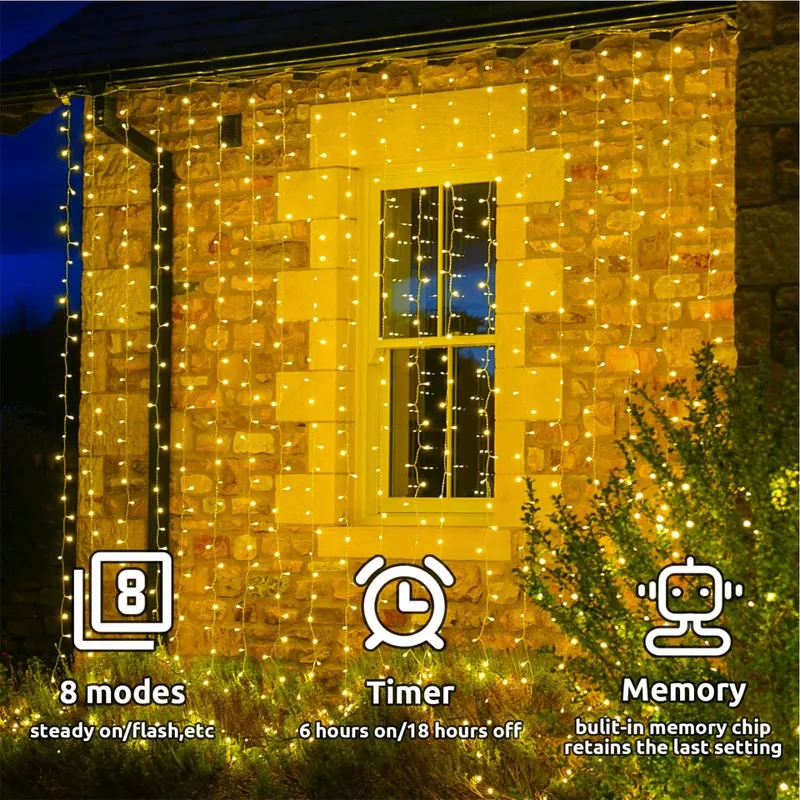 COZYMEOW Lichtgordijn 3x3m 300 LED Waterdicht Balkon Tuin — foto 7