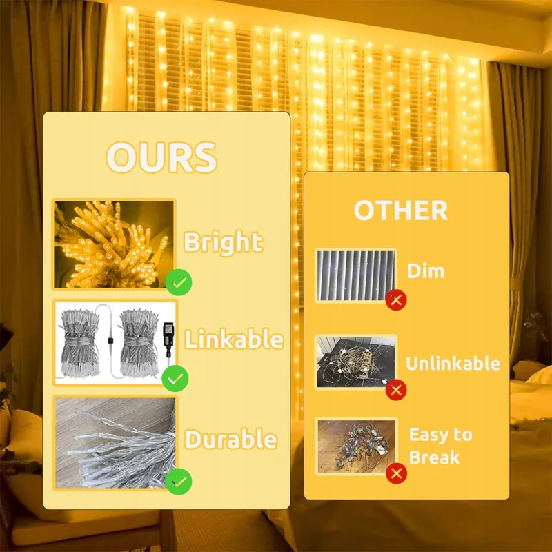 COZYMEOW Lichtgordijn 3x3m 300 LED Waterdicht Balkon Tuin — foto 3
