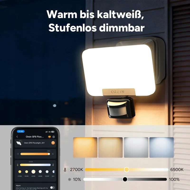 OREIN Smart LED Schijnwerper Bewegingsmelder 28W 3000lm IP65 Zwart — foto 7