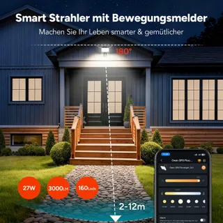 OREIN Smart LED Schijnwerper Bewegingsmelder 28W 3000lm IP65 Zwart — miniatuur 6