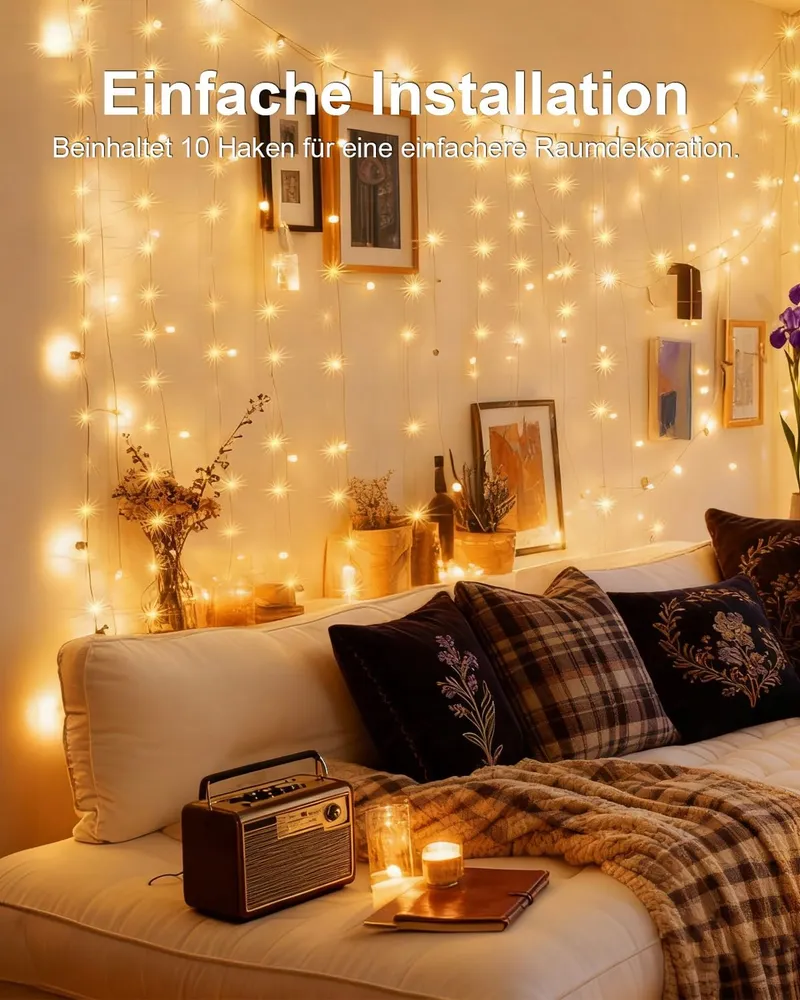 ADALYROMA Lichtgordijn USB 100 LED Haakjes Bruiloft Feest Kerst Binnen — foto 3