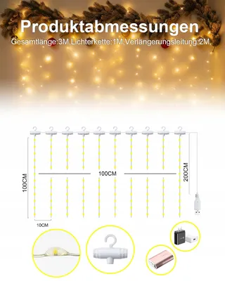 ADALYROMA Lichtgordijn USB 100 LED Haakjes Bruiloft Feest Kerst Binnen — miniatuur 2