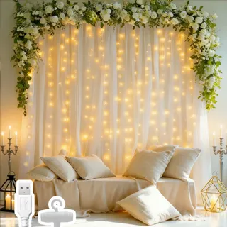 ADALYROMA Lichtgordijn USB 100 LED Haakjes Bruiloft Feest Kerst Binnen — miniatuur 1