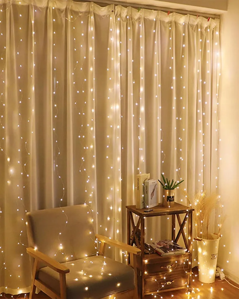ADALYROMA Lichtgordijn USB 100 LED Haakjes Bruiloft Feest Kerst Binnen — foto 6