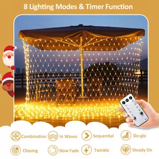 DANKELED LED Lichtnet 2x3M Kerstverlichting Warm Wit Waterdicht — miniatuur 2