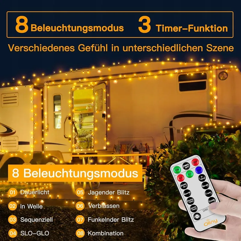 OLLNY Lichtsnoer 60M 600 LED Warm Wit Afstandsbediening Timer 8 Standen — foto 2